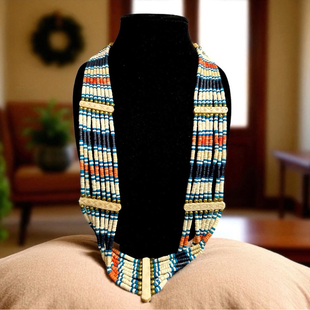 Multicolor Tribal Style Beaded Bone Necklace